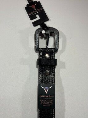 American Bison Men's Black Weave Genuine Leather Belt - Size Small 30-32 - NWT